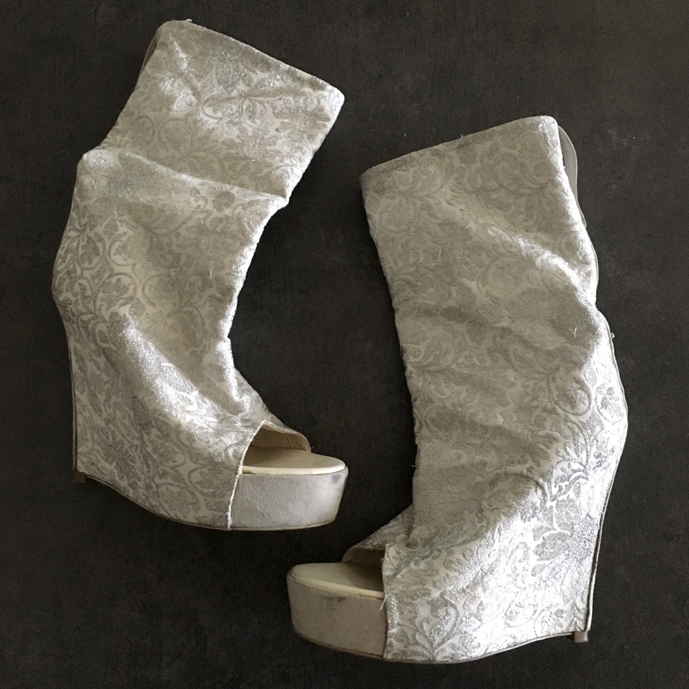 AF Vandervost wedge heel calf high Booty open toe high heel white fabric